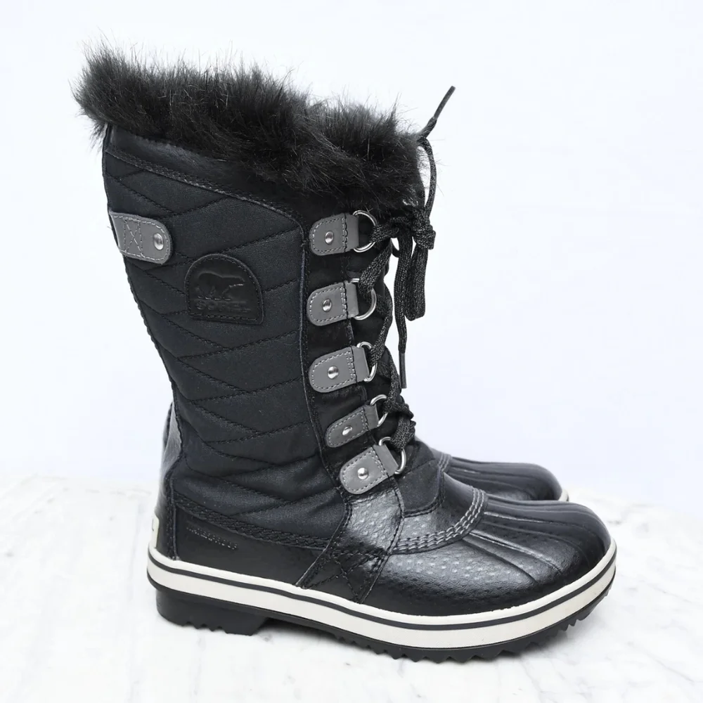 Sorel Black Faux Fur Winter Boots For Girls